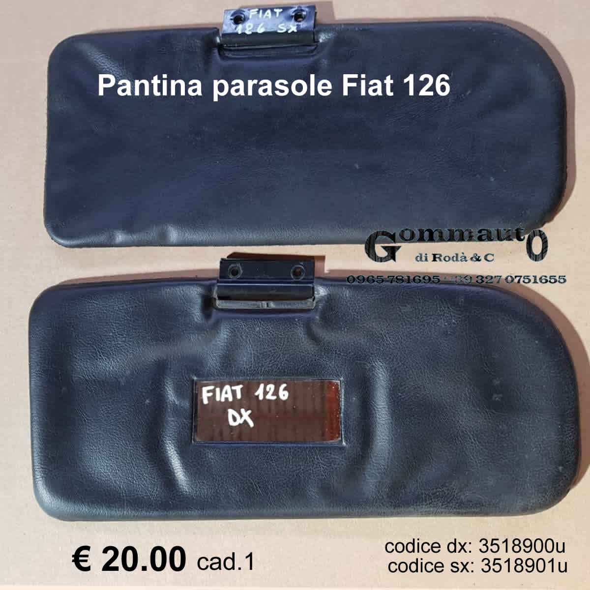 PANTINA FIAT 126 ALETTA PARASOLE NERO SUN VISOR BLACK SINISTRO SX 