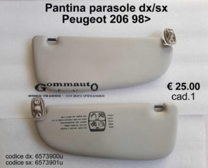 Pantina / aletta parasole  dx / sx  Peugeot 206  anno 98>