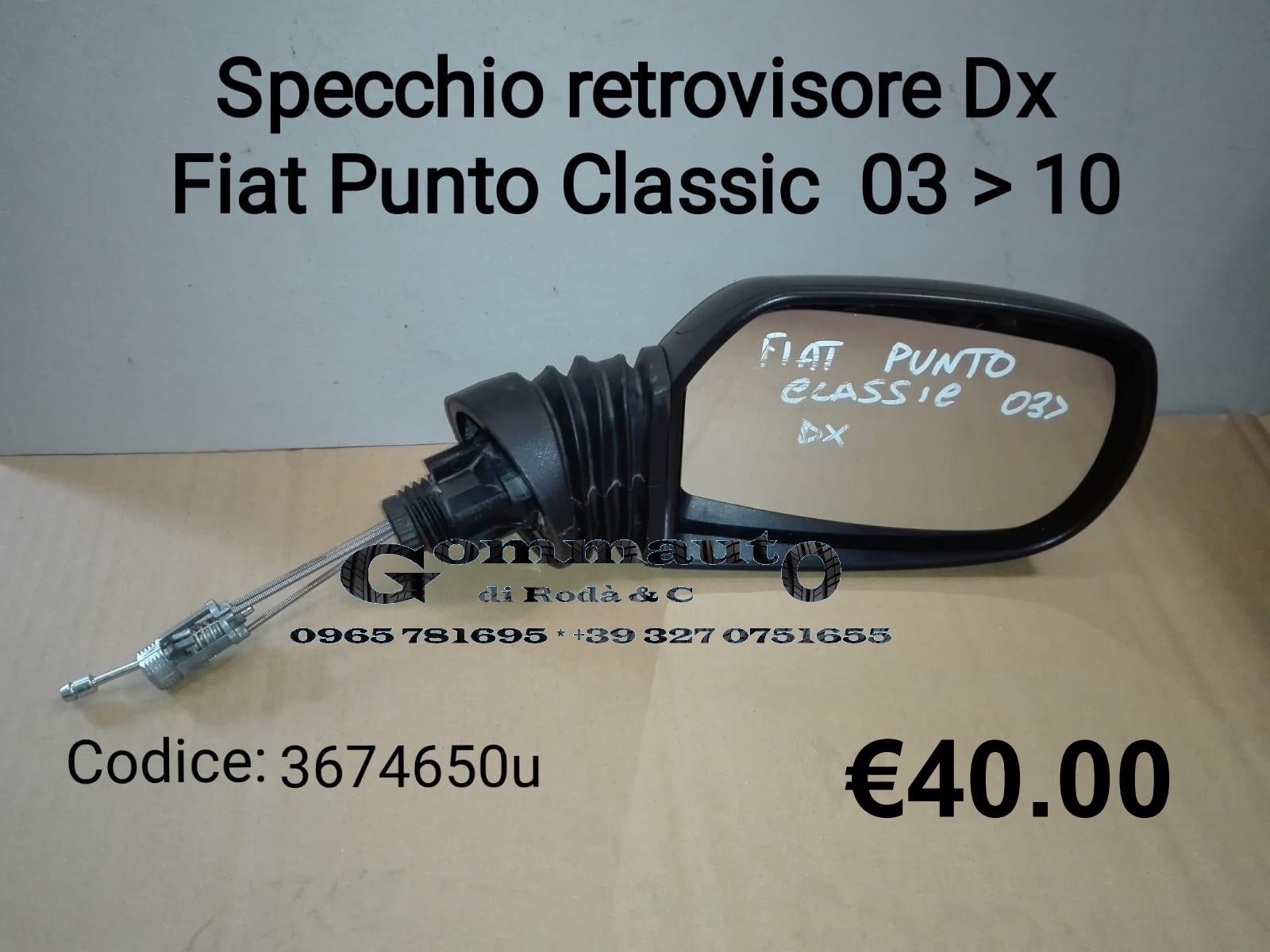 PIASTRA SPECCHIO RETROVISORE C/VETRO DX TERM FIAT PUNTO 03> DAL 2003 IN POI 